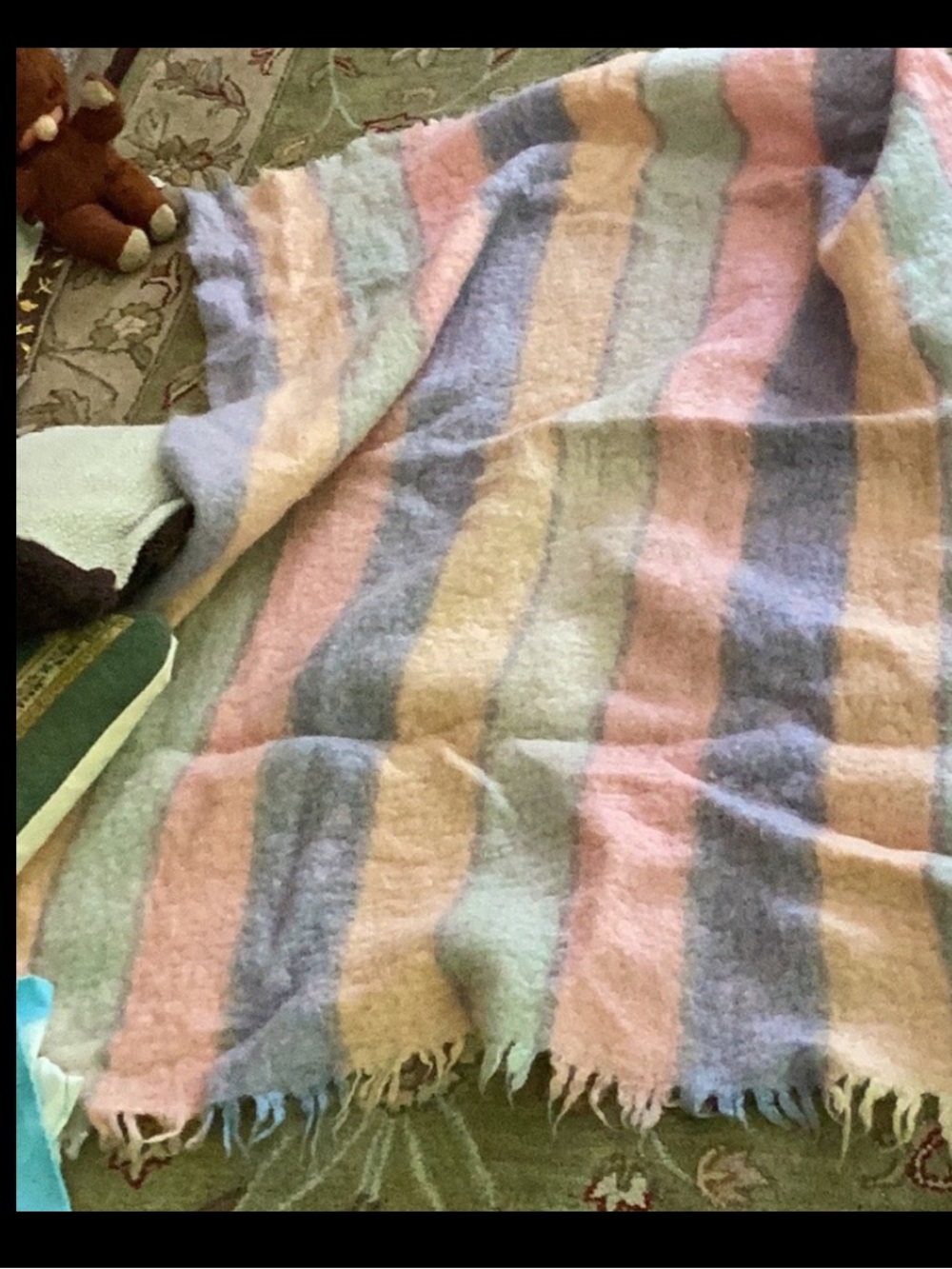 πΊπ² Vintage BLANKET Reversible Sky Blue Cream Coral & Brown - Picture 6 of 16